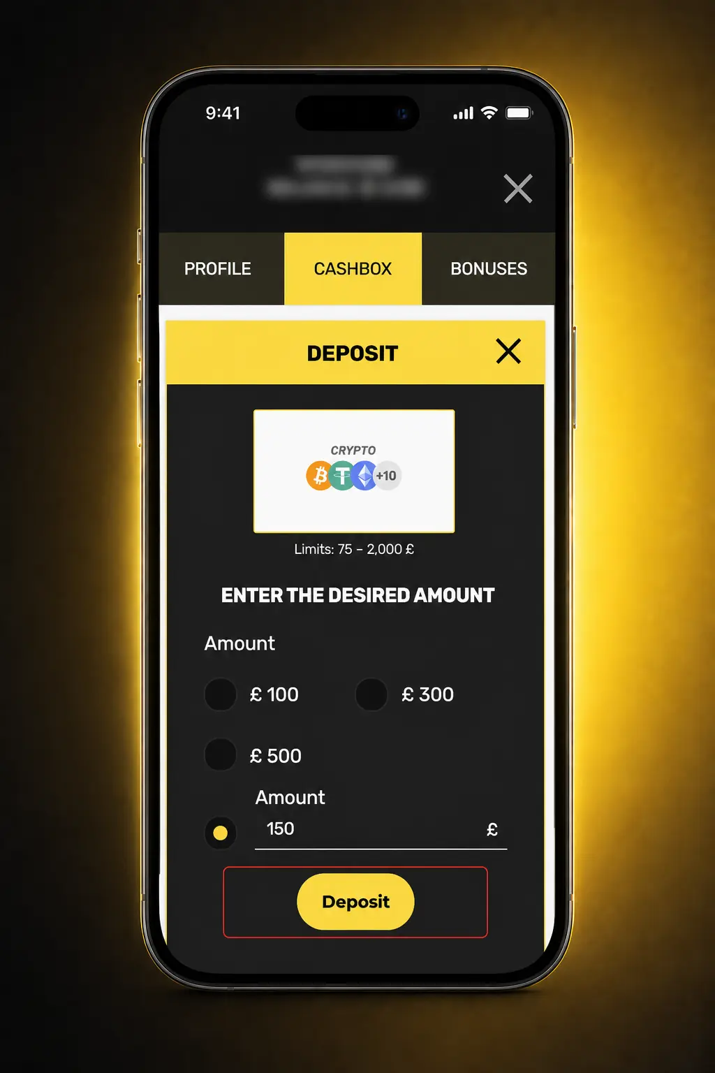 Casiroom casino lobby after deposit showing slots, crash games, live casino and stake controls