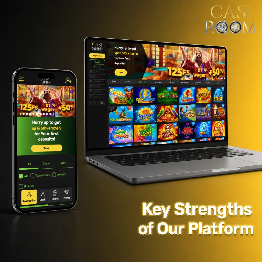 Casiroom platform strengths: instant crypto payouts, high betting limits, and 24/7 live casino for UK players.