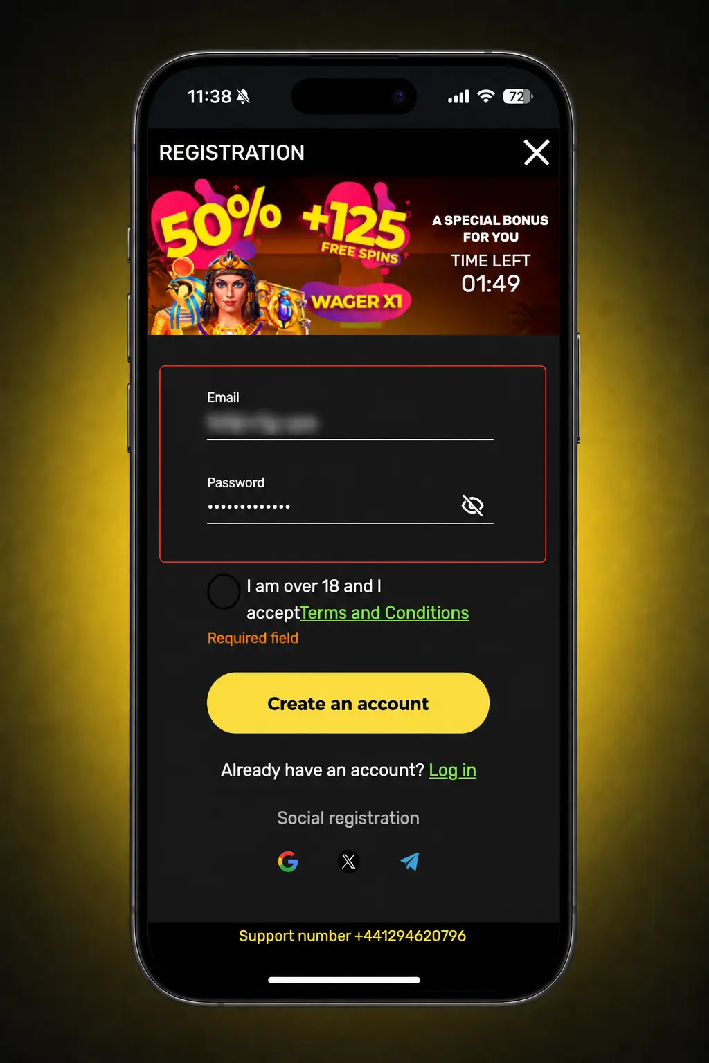 Casiroom registration steps for UK players with account details, password, GBP and verification code